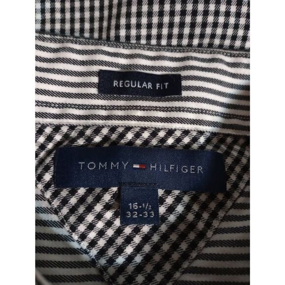 Tommy Hilfiger Shirt Men's 16.5 Black White Check Button‎ Front Long Sleeve - Picture 6 of 8